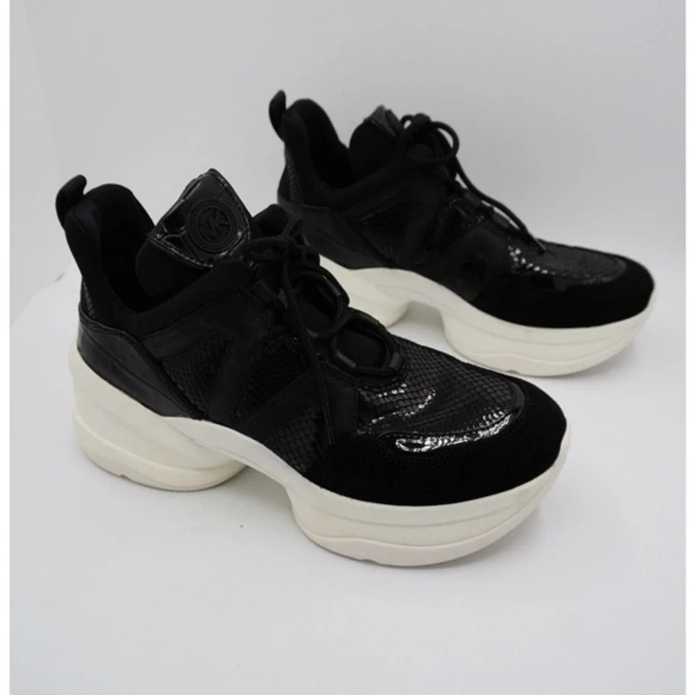 Michael Kors Olympia Trainer Black‎ Snake Embossed Platform Sneakers 11 36-16